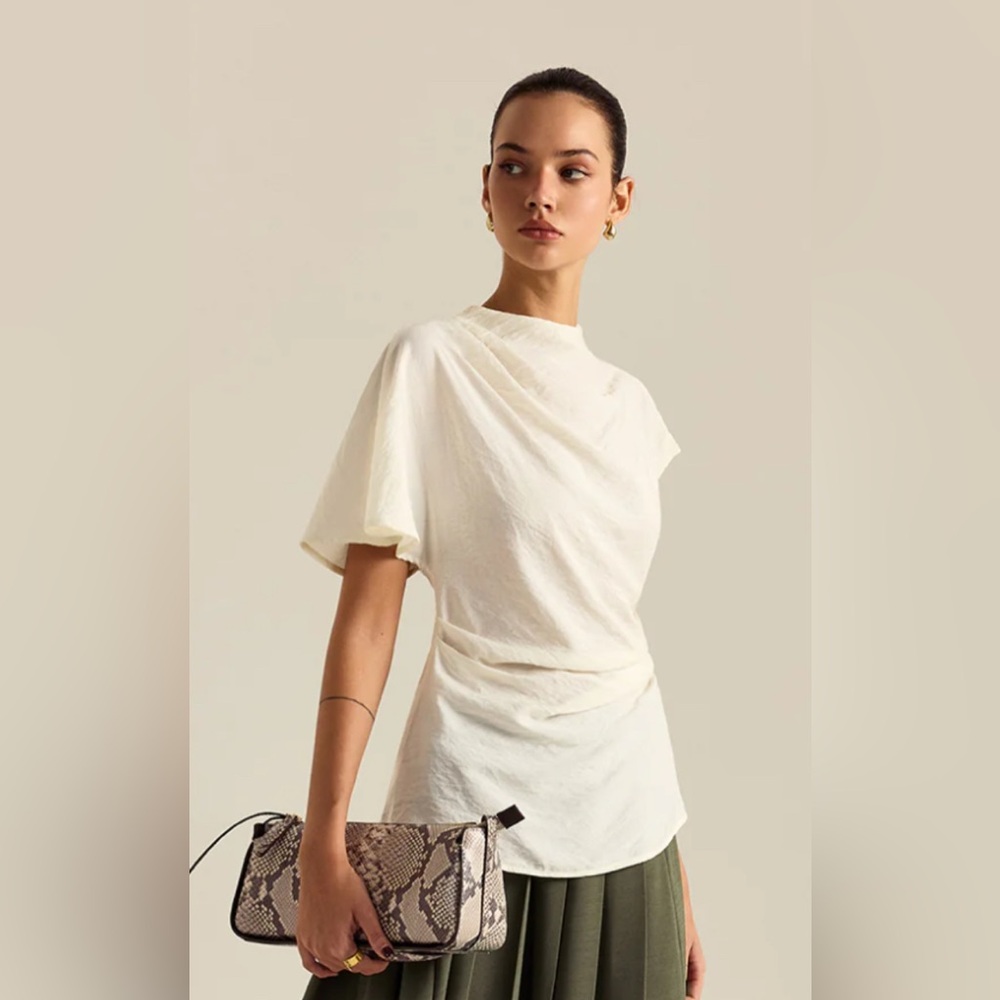 Draped mock turtleneck blouse, NWT